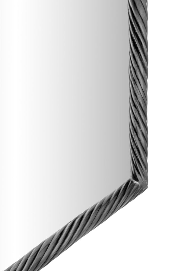 Meridian Furniture Avara Sculptural Twisted Iron Wall Mirror with Antique Silver Finish for Entryway 66073Silver-M47