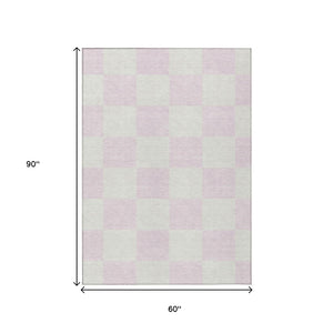 HomeRoots 5' X 8' Pink and Ivory Geometric Washable Rug - Stylish, Durable Indoor/Outdoor Area Rug for Every Space 660740