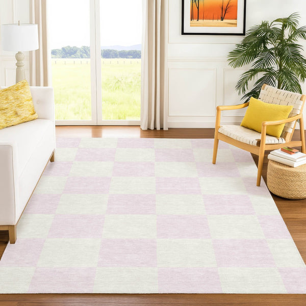 HomeRoots 5' X 8' Pink and Ivory Geometric Washable Rug - Stylish, Durable Indoor/Outdoor Area Rug for Every Space 660740