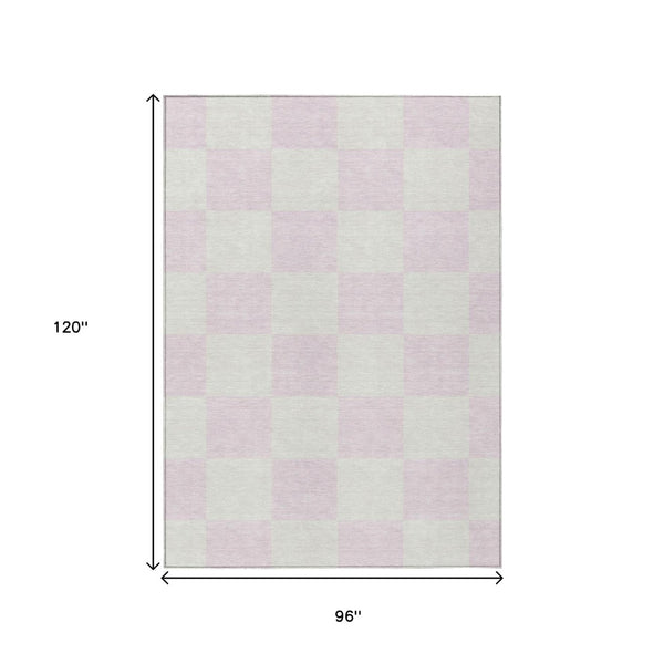HomeRoots 8' X 10' Pink and Ivory Geometric Washable Area Rug - Durable, Stylish, Indoor/Outdoor Versatile Decor 660742