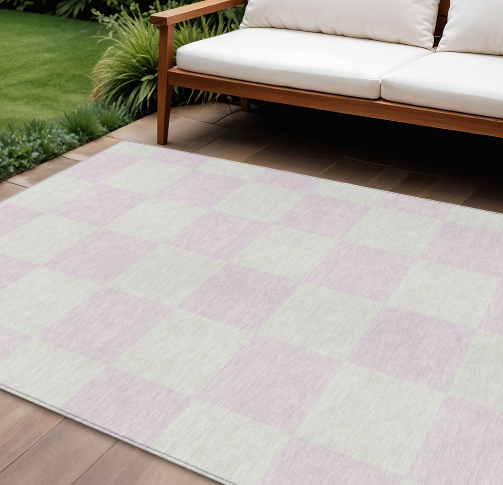 HomeRoots 9' X 12' Pink and Ivory Geometric Area Rug – Stylish, Washable, Durable for Indoor & Outdoor Use 660743