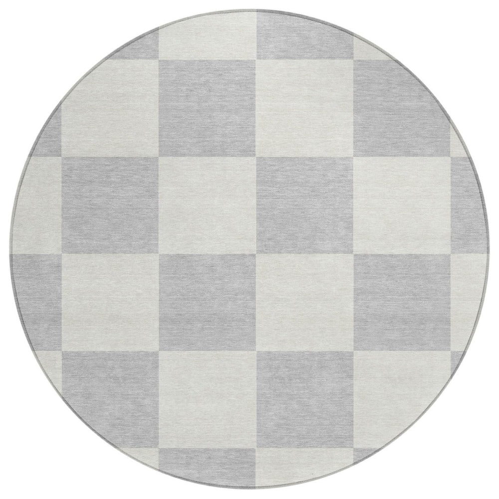 HomeRoots 8' Silver and Ivory Geometric Washable Area Rug - Durable Indoor/Outdoor Design for Modern Spaces 660747