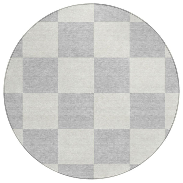 HomeRoots 8' Silver and Ivory Geometric Washable Area Rug - Durable Indoor/Outdoor Design for Modern Spaces 660747