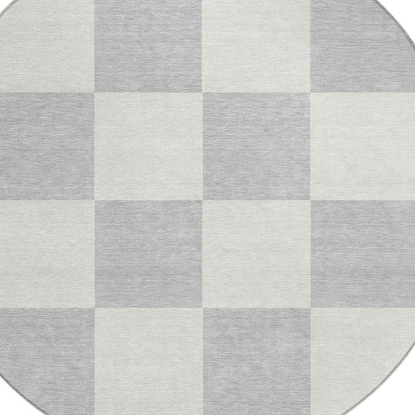 HomeRoots 8' Silver and Ivory Geometric Washable Area Rug - Durable Indoor/Outdoor Design for Modern Spaces 660747
