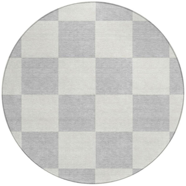 HomeRoots 8' Silver and Ivory Geometric Washable Area Rug - Durable Indoor/Outdoor Design for Modern Spaces 660747