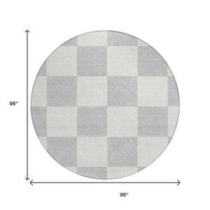 HomeRoots 8' Silver and Ivory Geometric Washable Area Rug - Durable Indoor/Outdoor Design for Modern Spaces 660747