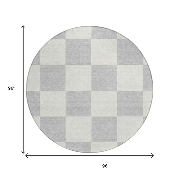 HomeRoots 8' Silver and Ivory Geometric Washable Area Rug - Durable Indoor/Outdoor Design for Modern Spaces 660747