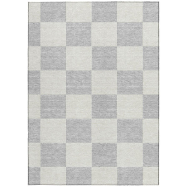HomeRoots 8' X 10' Stylish Silver and Ivory Geometric Washable Area Rug for Indoor and Outdoor Use 660748