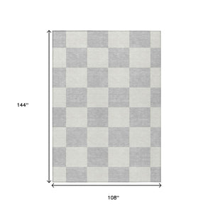 HomeRoots 9' X 12' Silver and Ivory Geometric Area Rug – Washable, Stylish, Durable for Indoor & Outdoor Use 660749