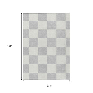 HomeRoots 10' Stylish Silver and Ivory Geometric Washable Area Rug for Indoor and Outdoor Spaces, Durable Design 660750