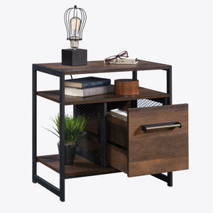English Elm Side Table Brown Finish Night Stand with Drawer & Open Shelf, Compact Oak Accent, Durable Engineered Wood, Easy Assembly (24" H) B356P367900