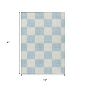 HomeRoots 5' Sky Blue & Ivory Geometric Area Rug - Durable, Washable, Stylish for Indoor & Outdoor Spaces 660752