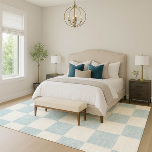 HomeRoots 5' Sky Blue & Ivory Geometric Area Rug - Durable, Washable, Stylish for Indoor & Outdoor Spaces 660752