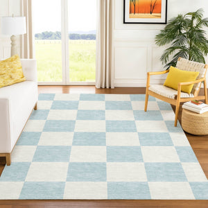 HomeRoots 5' Sky Blue & Ivory Geometric Area Rug - Durable, Washable, Stylish for Indoor & Outdoor Spaces 660752