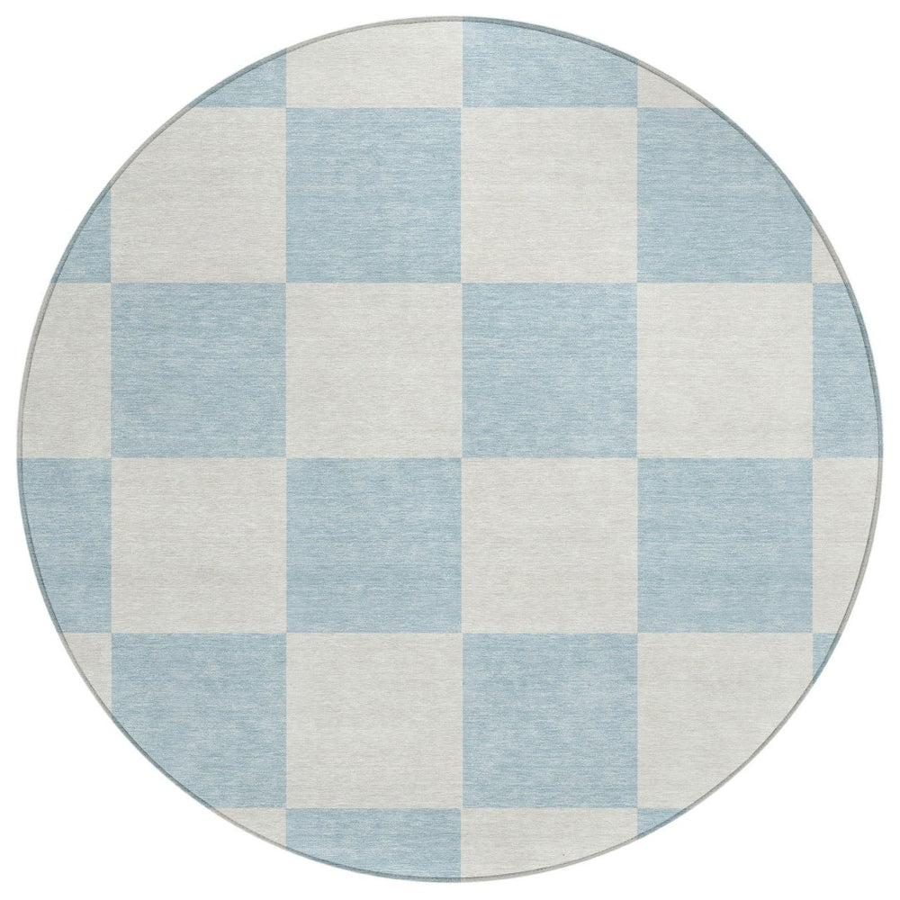 HomeRoots 8' Sky Blue Geometric Round Area Rug - Durable, Washable, Perfect for Indoor & Outdoor Spaces! 660753