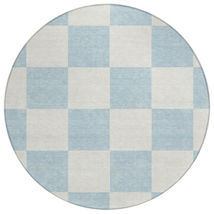 HomeRoots 8' Sky Blue Geometric Round Area Rug - Durable, Washable, Perfect for Indoor & Outdoor Spaces! 660753