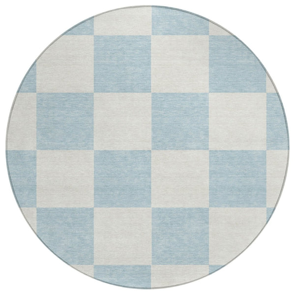 HomeRoots 8' Sky Blue Geometric Round Area Rug - Durable, Washable, Perfect for Indoor & Outdoor Spaces! 660753