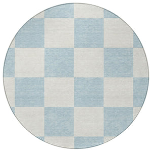 HomeRoots 8' Sky Blue Geometric Round Area Rug - Durable, Washable, Perfect for Indoor & Outdoor Spaces! 660753