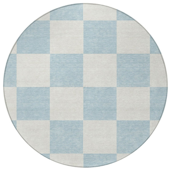 HomeRoots 8' Sky Blue Geometric Round Area Rug - Durable, Washable, Perfect for Indoor & Outdoor Spaces! 660753