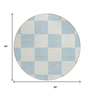 HomeRoots 8' Sky Blue Geometric Round Area Rug - Durable, Washable, Perfect for Indoor & Outdoor Spaces! 660753