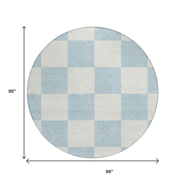 HomeRoots 8' Sky Blue Geometric Round Area Rug - Durable, Washable, Perfect for Indoor & Outdoor Spaces! 660753