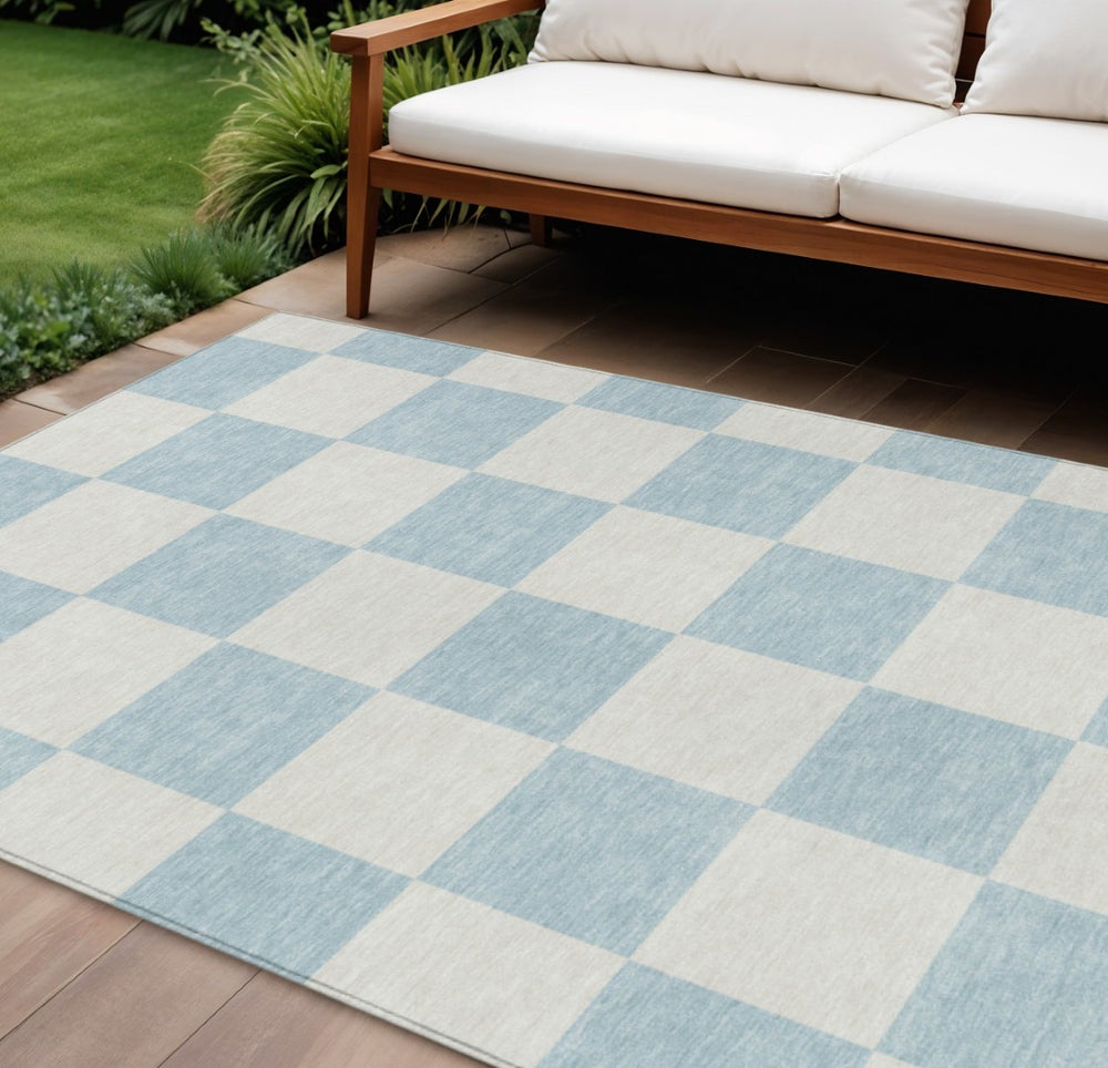 HomeRoots 8' X 10' Sky Blue Geometric Area Rug - Durable, Washable, Stylish for Indoor & Outdoor Spaces 660754