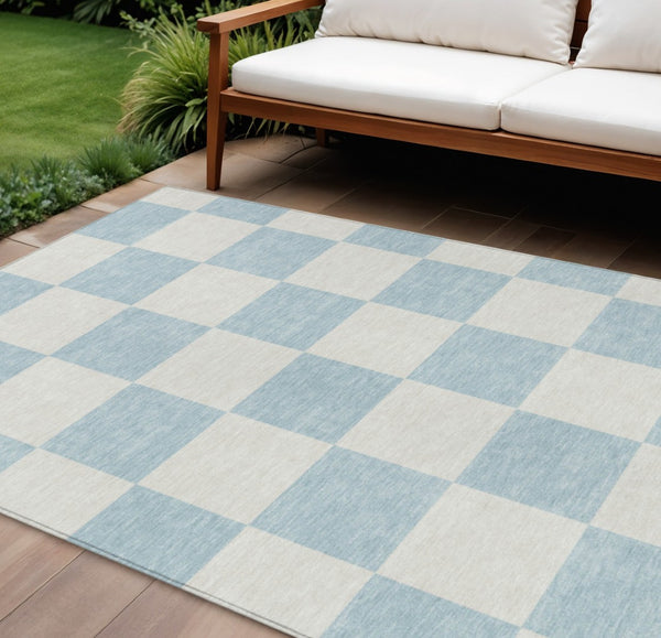 HomeRoots 8' X 10' Sky Blue Geometric Area Rug - Durable, Washable, Stylish for Indoor & Outdoor Spaces 660754