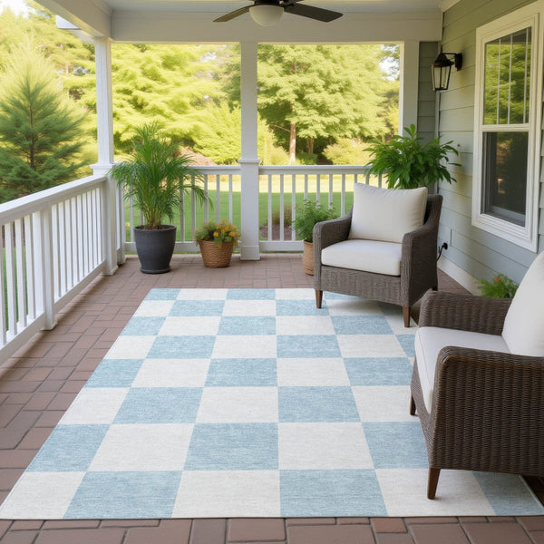 HomeRoots 10' Sky Blue and Ivory Geometric Area Rug - Washable, Durable, Stylish Indoor Outdoor Design 660756
