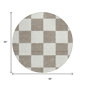HomeRoots 8' Taupe and Ivory Round Geometric Washable Rug - Stylish, Durable Indoor/Outdoor Area Essential! 660759