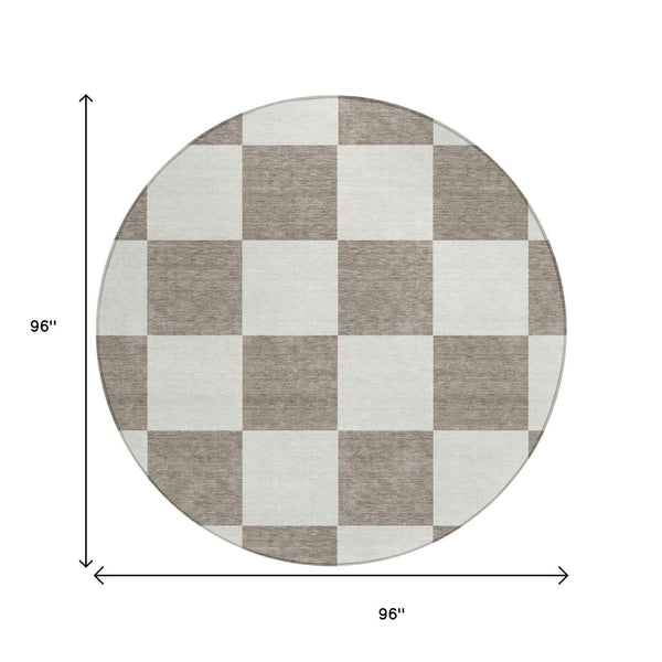 HomeRoots 8' Taupe and Ivory Round Geometric Washable Rug - Stylish, Durable Indoor/Outdoor Area Essential! 660759