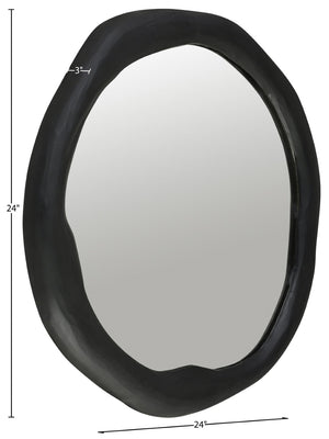 Meridian Furniture Armada Round Aluminum Wall Mirror Art Deco Frame for Entryway Living Room or Bedroom Black 24 inches 66075Black-M24