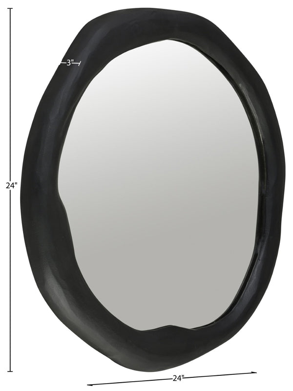 Meridian Furniture Armada Round Aluminum Wall Mirror Art Deco Frame for Entryway Living Room or Bedroom Black 24 inches 66075Black-M24