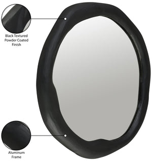 Meridian Furniture Armada Round Aluminum Wall Mirror Art Deco Frame for Entryway Living Room or Bedroom Black 24 inches 66075Black-M24