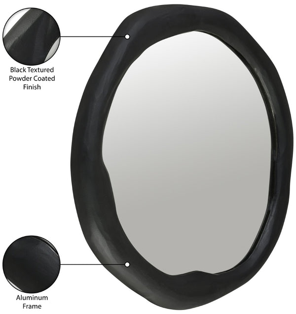 Meridian Furniture Armada Round Aluminum Wall Mirror Art Deco Frame for Entryway Living Room or Bedroom Black 24 inches 66075Black-M24