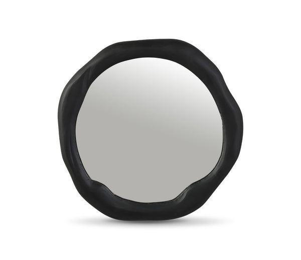 Meridian Furniture Armada Round Aluminum Wall Mirror Art Deco Frame for Entryway Living Room or Bedroom Black 24 inches 66075Black-M24