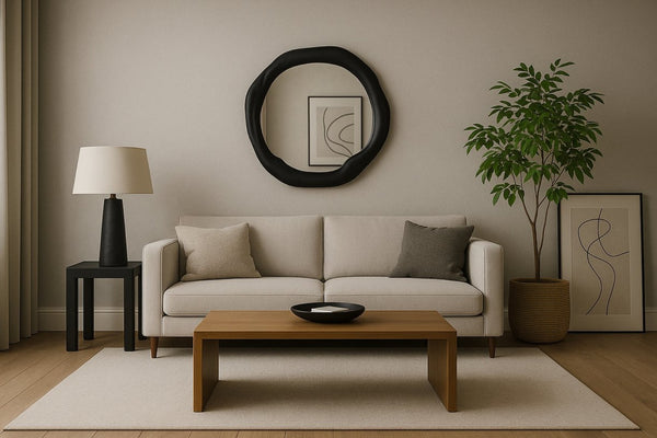 Meridian Furniture Armada Round Aluminum Wall Mirror Art Deco Frame for Entryway Living Room or Bedroom Black 24 inches 66075Black-M24