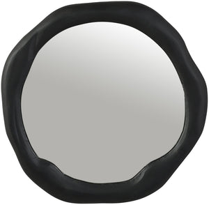 Meridian Furniture Armada Round Aluminum Wall Mirror Art Deco Frame for Entryway Living Room or Bedroom Black 24 inches 66075Black-M24