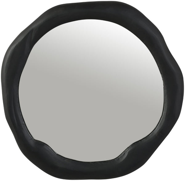 Meridian Furniture Armada Round Aluminum Wall Mirror Art Deco Frame for Entryway Living Room or Bedroom Black 24 inches 66075Black-M24