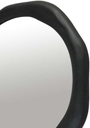 Meridian Furniture Armada Round Aluminum Wall Mirror Art Deco Frame for Entryway Living Room or Bedroom Black 24 inches 66075Black-M24
