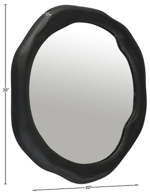Meridian Furniture Armada Round Aluminum Wall Mirror Art Deco Frame for Entryway Living Room or Bedroom Black 30 inches 66075Black-M30