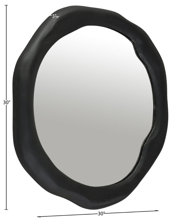 Meridian Furniture Armada Round Aluminum Wall Mirror Art Deco Frame for Entryway Living Room or Bedroom Black 30 inches 66075Black-M30