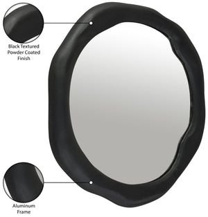 Meridian Furniture Armada Round Aluminum Wall Mirror Art Deco Frame for Entryway Living Room or Bedroom Black 30 inches 66075Black-M30