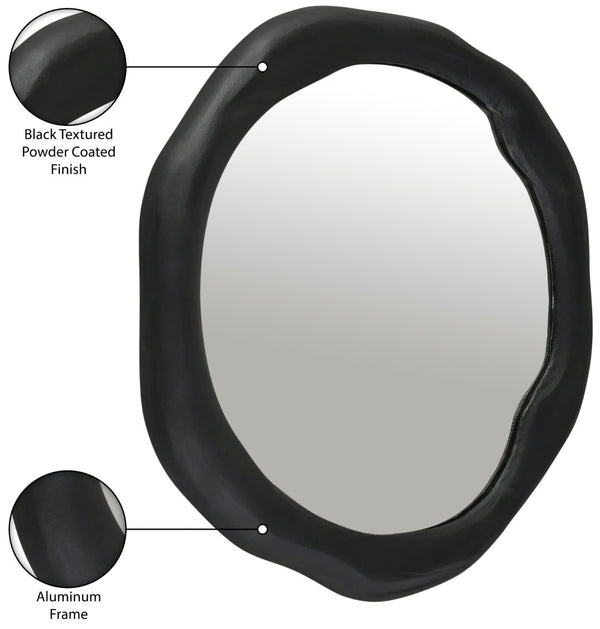 Meridian Furniture Armada Round Aluminum Wall Mirror Art Deco Frame for Entryway Living Room or Bedroom Black 30 inches 66075Black-M30