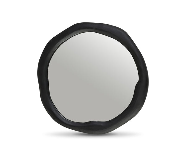 Meridian Furniture Armada Round Aluminum Wall Mirror Art Deco Frame for Entryway Living Room or Bedroom Black 30 inches 66075Black-M30