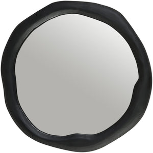 Meridian Furniture Armada Round Aluminum Wall Mirror Art Deco Frame for Entryway Living Room or Bedroom Black 30 inches 66075Black-M30