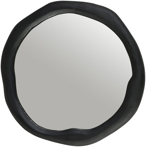 Meridian Furniture Armada Round Aluminum Wall Mirror Art Deco Frame for Entryway Living Room or Bedroom Black 30 inches 66075Black-M30