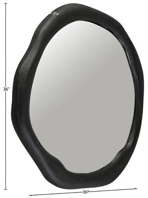 Meridian Furniture Armada Round Aluminum Wall Mirror Art Deco Frame for Entryway Living Room or Bedroom Black 36 inches 66075Black-M36