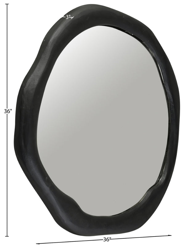Meridian Furniture Armada Round Aluminum Wall Mirror Art Deco Frame for Entryway Living Room or Bedroom Black 36 inches 66075Black-M36