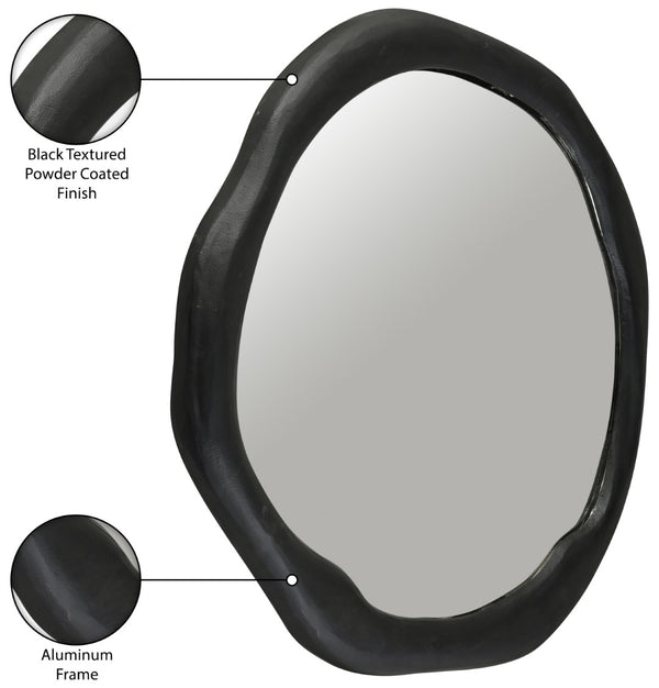 Meridian Furniture Armada Round Aluminum Wall Mirror Art Deco Frame for Entryway Living Room or Bedroom Black 36 inches 66075Black-M36