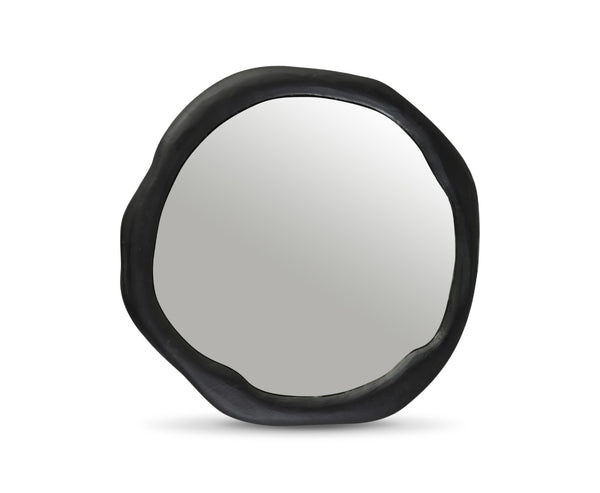 Meridian Furniture Armada Round Aluminum Wall Mirror Art Deco Frame for Entryway Living Room or Bedroom Black 36 inches 66075Black-M36